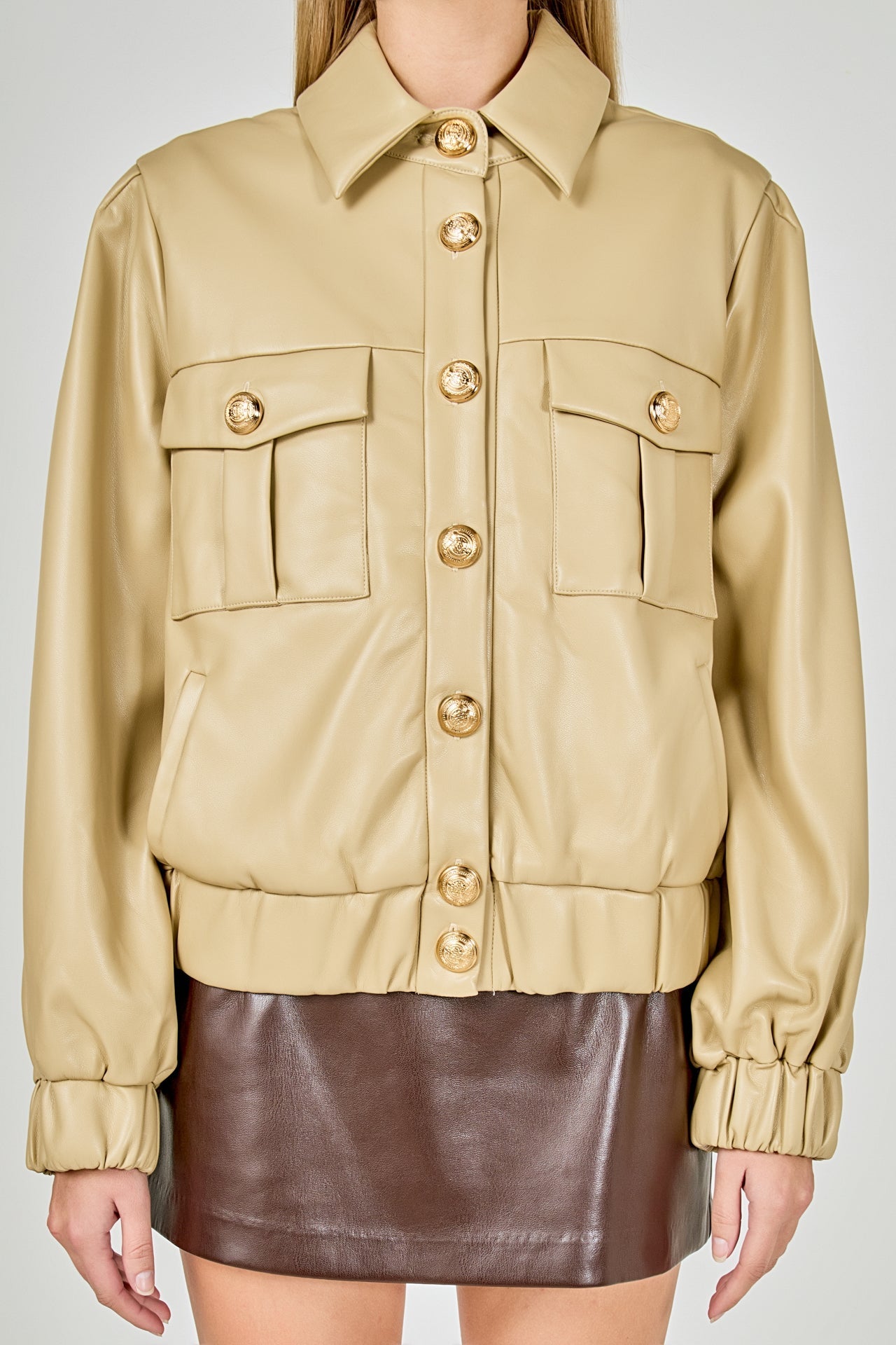 ENDLESS ROSE - Faux Leather Jacket with Gold Buttons - JACKETS available at Objectrare