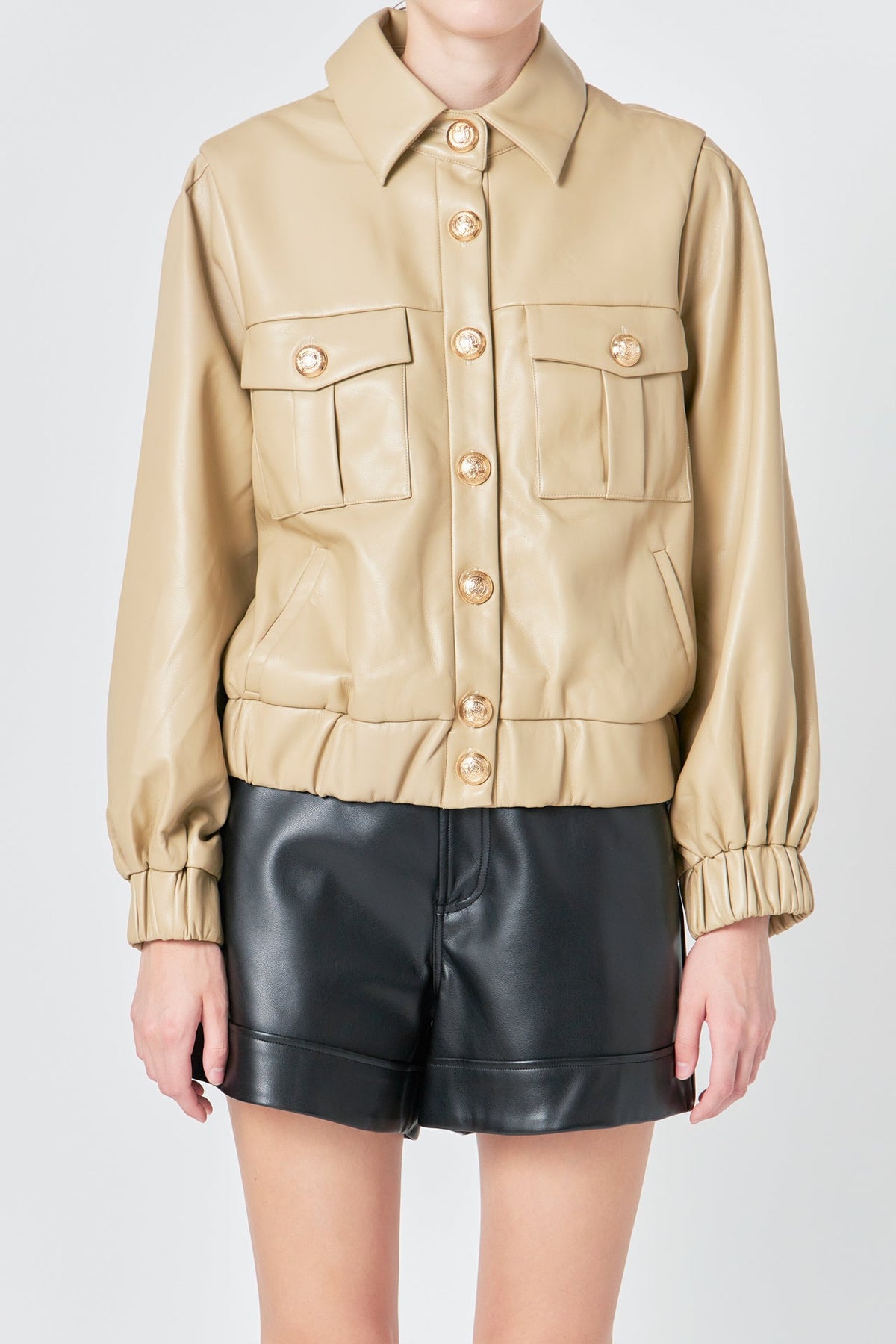 ENDLESS ROSE - Faux Leather Jacket with Gold Buttons - JACKETS available at Objectrare
