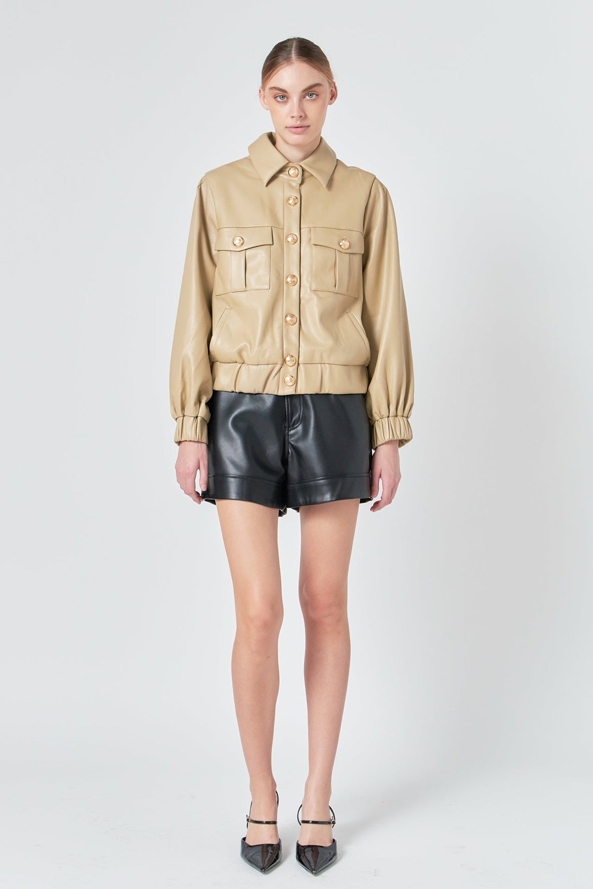 ENDLESS ROSE - Faux Leather Jacket with Gold Buttons - JACKETS available at Objectrare