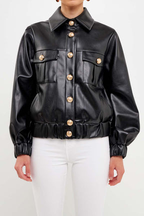 ENDLESS ROSE - Faux Leather Jacket with Gold Buttons - JACKETS available at Objectrare
