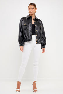 ENDLESS ROSE - Faux Leather Jacket with Gold Buttons - JACKETS available at Objectrare