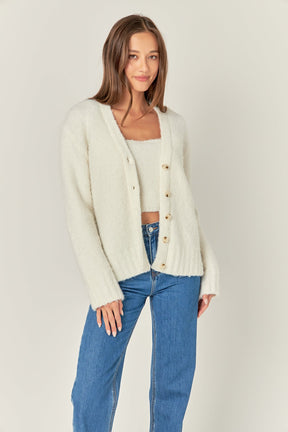 ENGLISH FACTORY - Fuzzy Button-Up Cardigan - SWEATERS & KNITS available at Objectrare