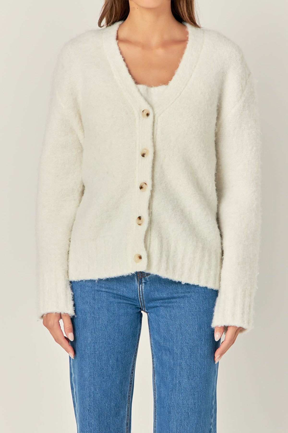ENGLISH FACTORY - Fuzzy Button-Up Cardigan - SWEATERS & KNITS available at Objectrare