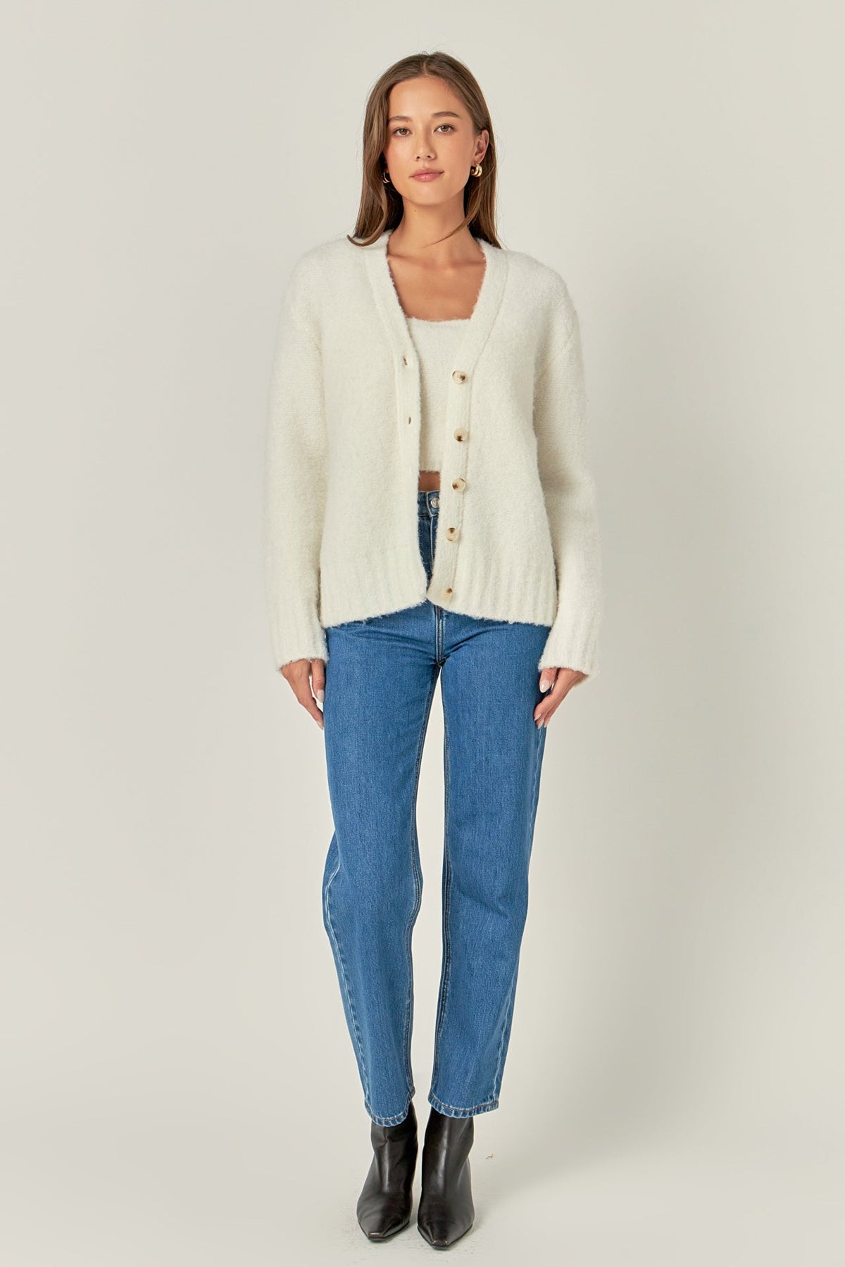 ENGLISH FACTORY - Fuzzy Button-Up Cardigan - SWEATERS & KNITS available at Objectrare