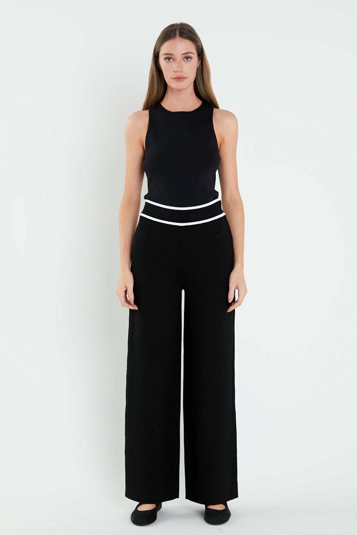 ENGLISH FACTORY - High-Waisted Wide-Leg Knit Pants - PANTS available at Objectrare