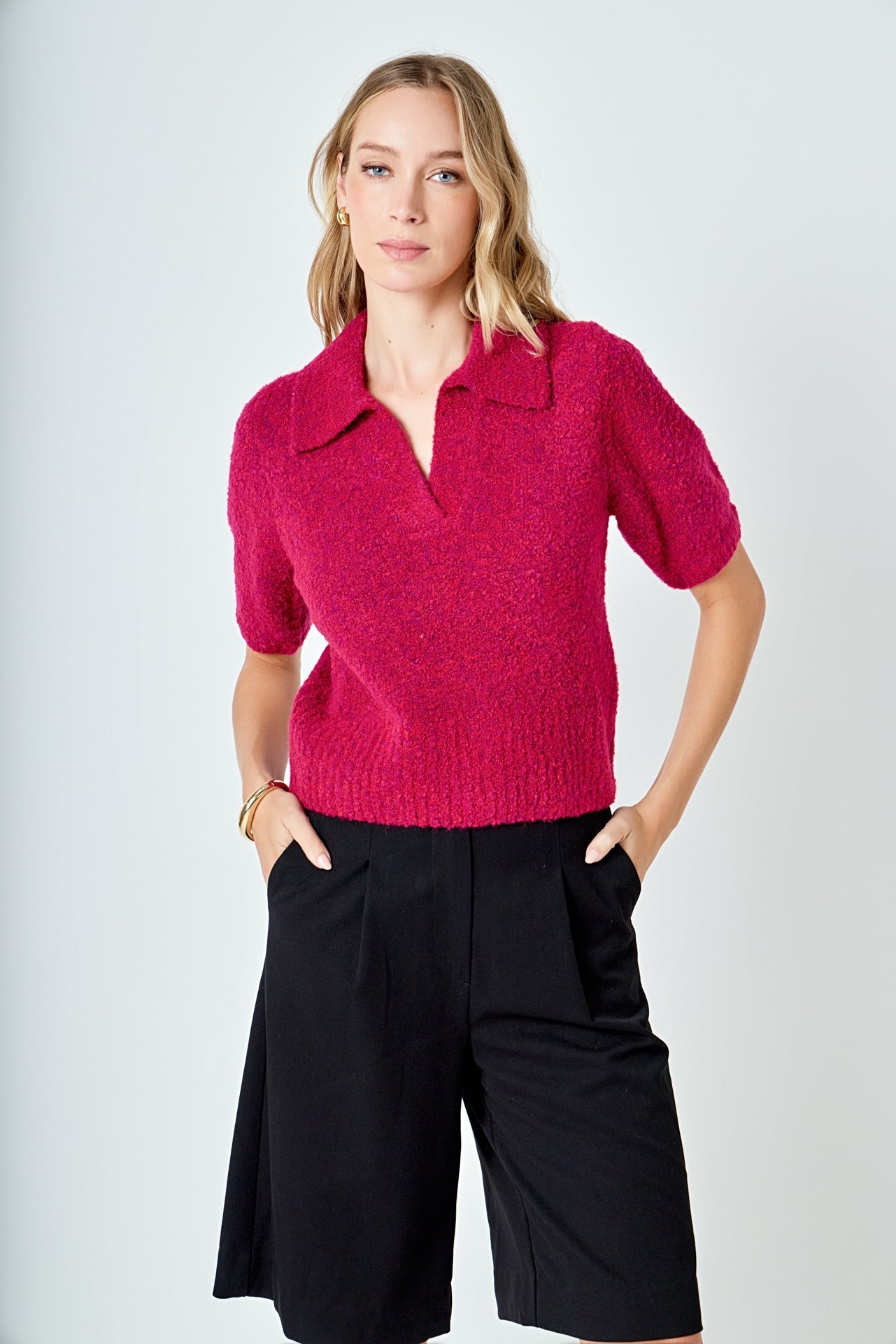 ENDLESS ROSE - Short-Sleeve Collared Sweater - SWEATERS & KNITS available at Objectrare