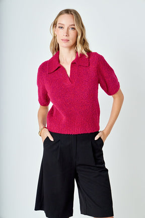 ENDLESS ROSE - Short-Sleeve Collared Sweater - SWEATERS & KNITS available at Objectrare