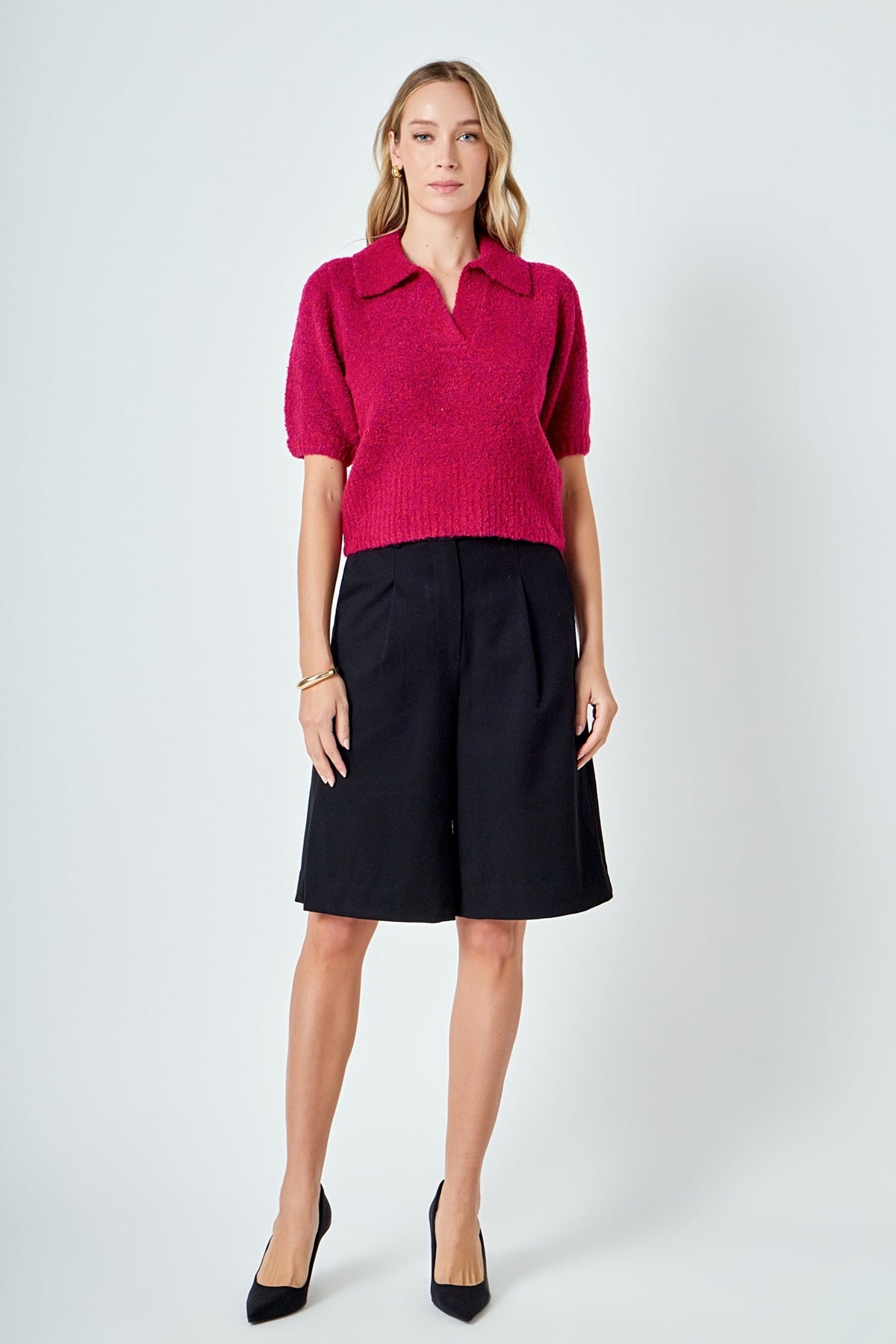 Short-Sleeve Collared Sweater