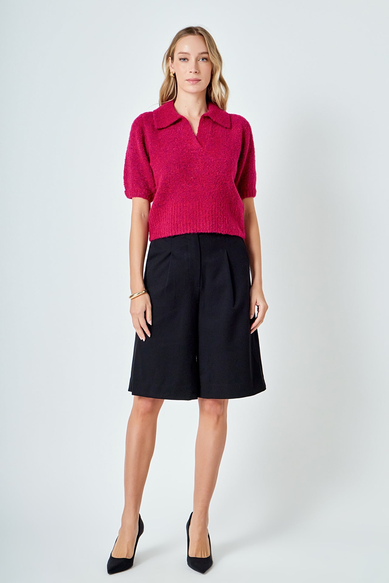 ENDLESS ROSE - Short-Sleeve Collared Sweater - SWEATERS & KNITS available at Objectrare