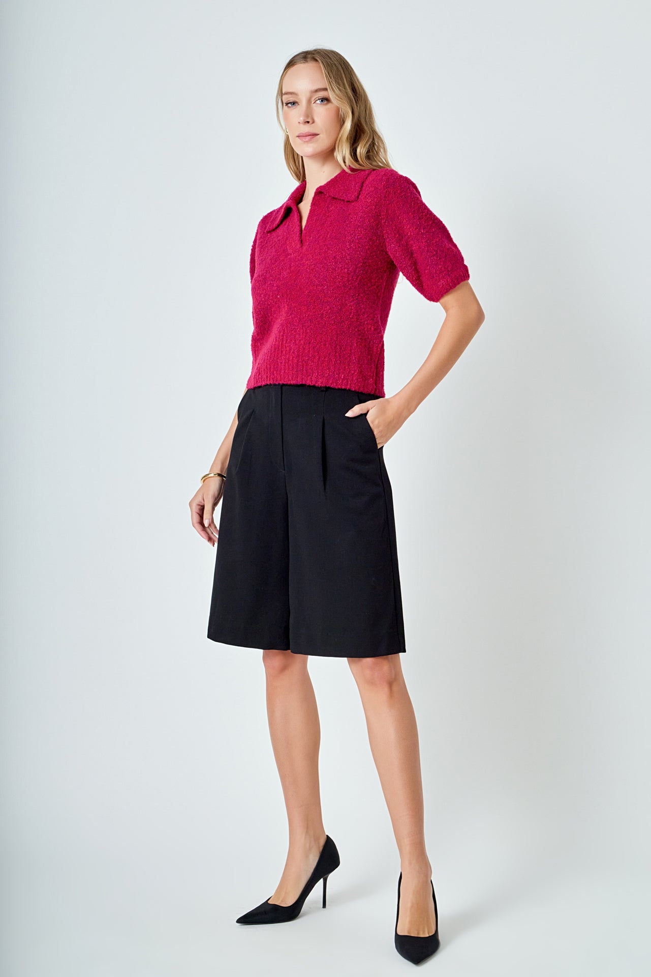 ENDLESS ROSE - Short-Sleeve Collared Sweater - SWEATERS & KNITS available at Objectrare