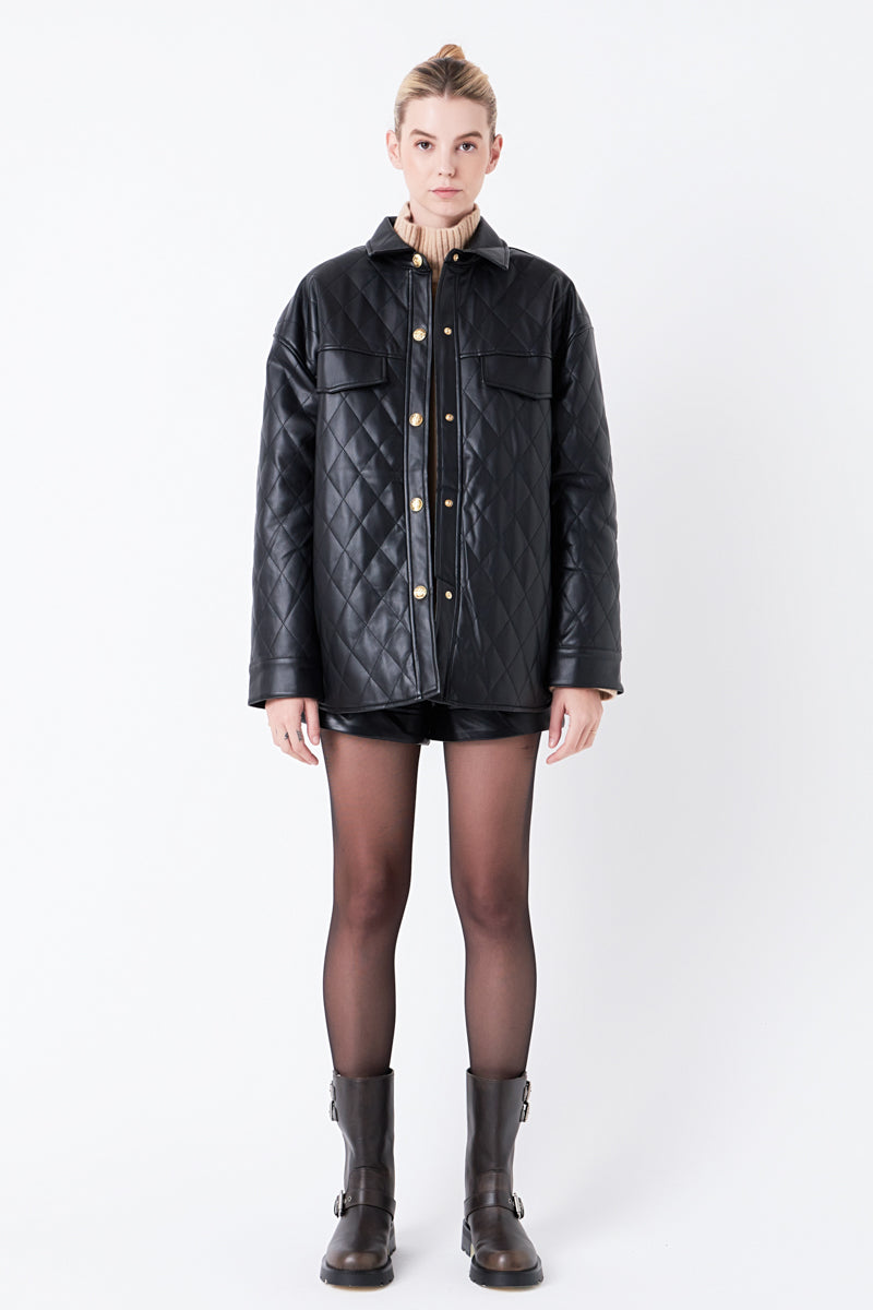 GREY LAB - Quilted Faux Leather Jacket - JACKETS available at Objectrare