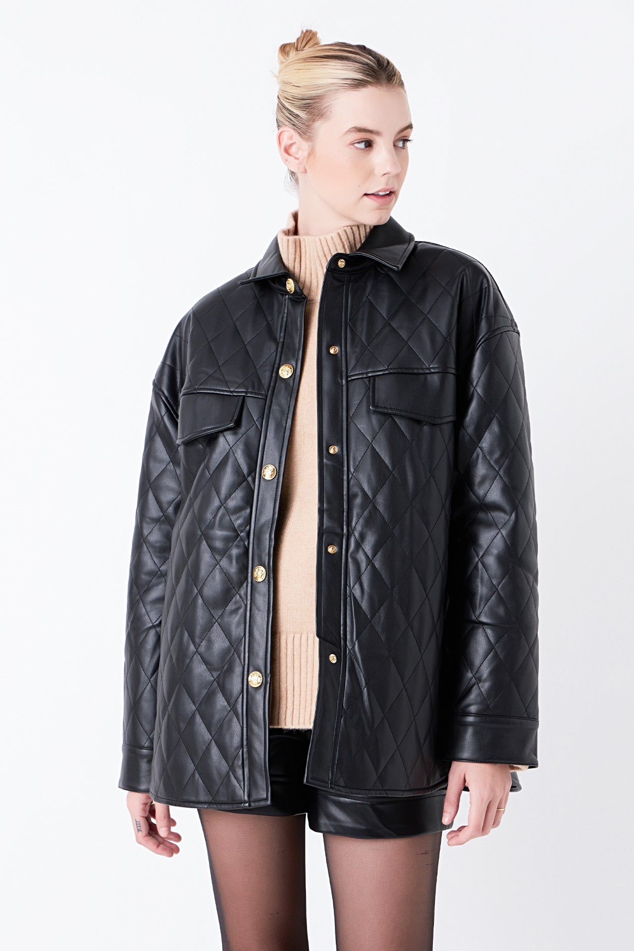GREY LAB - Quilted Faux Leather Jacket - JACKETS available at Objectrare