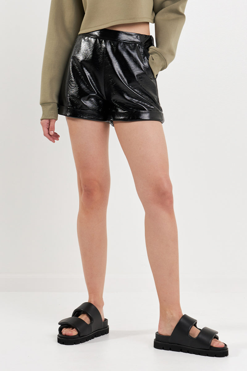 GREY LAB - Grey Lab - Shiny PU Shorts - SHORTS available at Objectrare