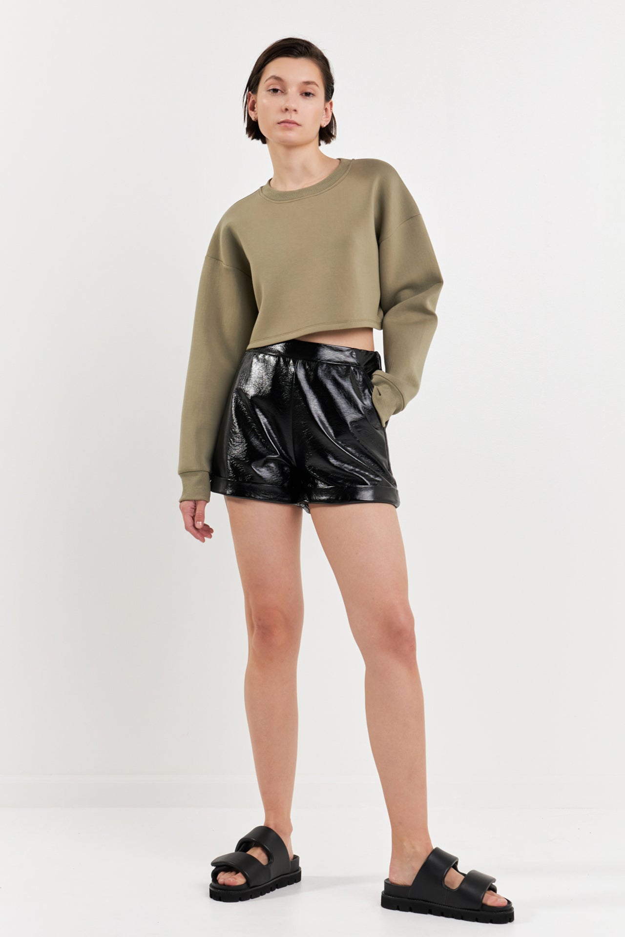 GREY LAB - Shiny PU Shorts - SHORTS available at Objectrare