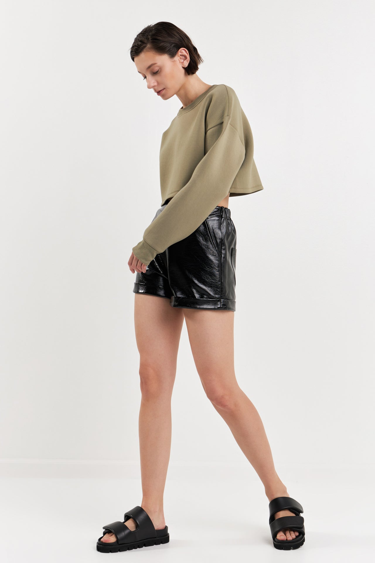 GREY LAB - Shiny PU Shorts - SHORTS available at Objectrare