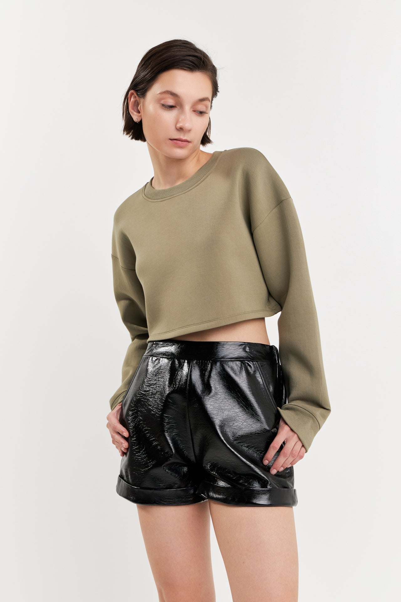 GREY LAB - Shiny PU Shorts - SHORTS available at Objectrare