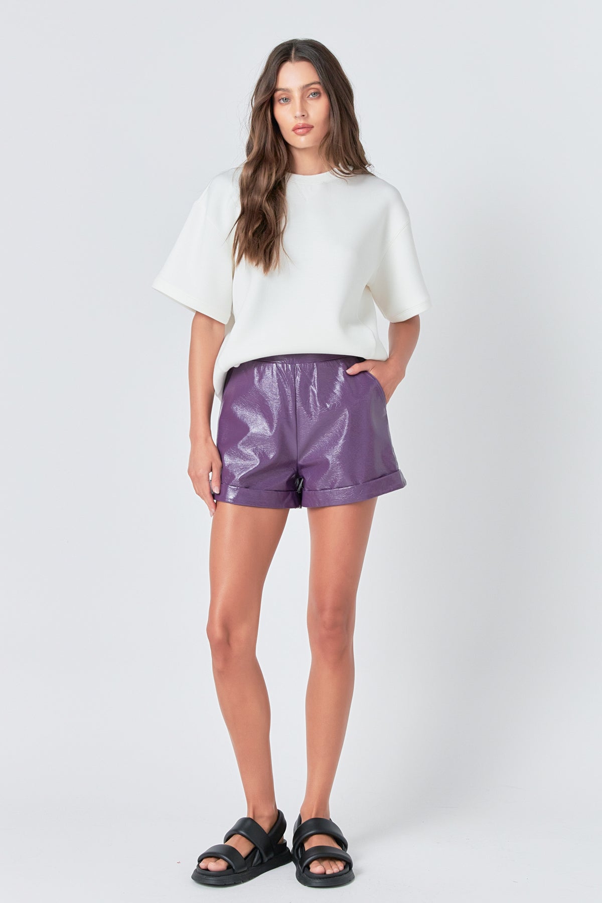 GREY LAB - Shiny PU Shorts - SHORTS available at Objectrare