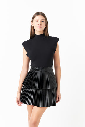 ENDLESS ROSE - Shiny Pu Pleated Mini Skirt - SKIRTS available at Objectrare