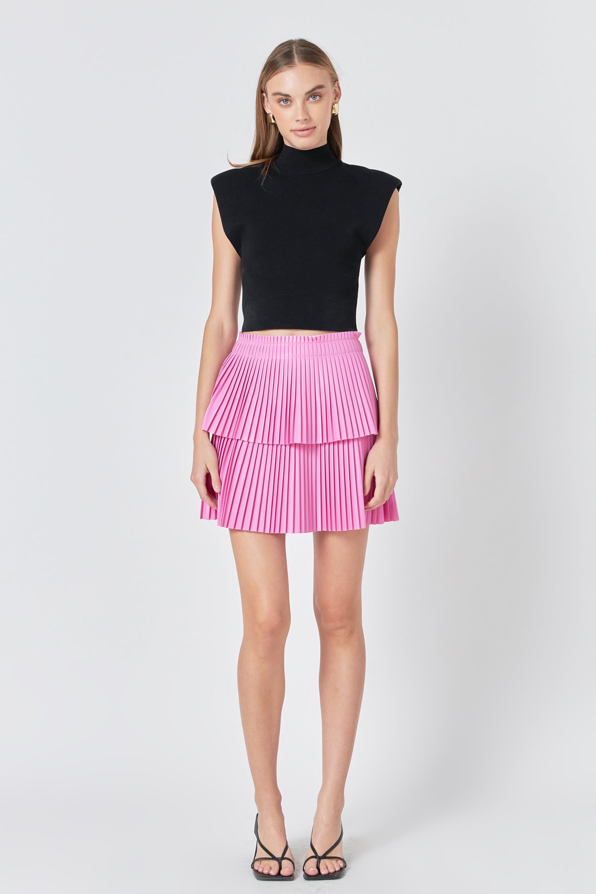 ENDLESS ROSE - Shiny Pu Pleated Mini Skirt - SKIRTS available at Objectrare