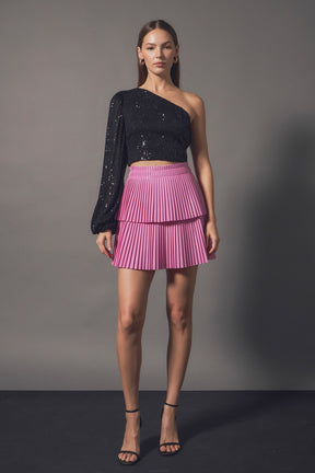 ENDLESS ROSE - Shiny Pu Pleated Mini Skirt - SKIRTS available at Objectrare