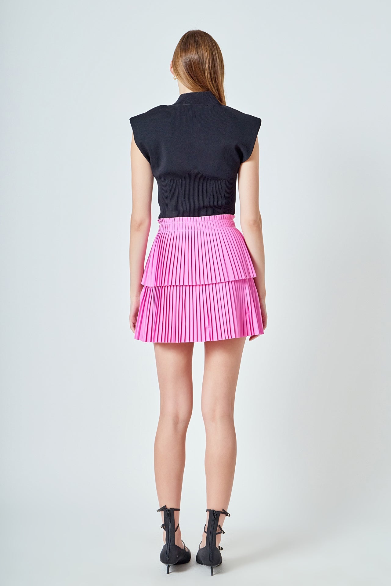 ENDLESS ROSE - Shiny Pu Pleated Mini Skirt - SKIRTS available at Objectrare