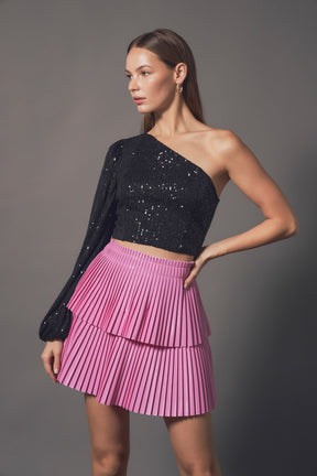 ENDLESS ROSE - Shiny Pu Pleated Mini Skirt - SKIRTS available at Objectrare