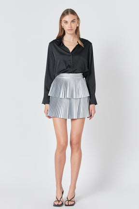 ENDLESS ROSE - Shiny Pu Pleated Mini Skirt - SKIRTS available at Objectrare