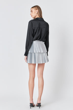 ENDLESS ROSE - Shiny Pu Pleated Mini Skirt - SKIRTS available at Objectrare