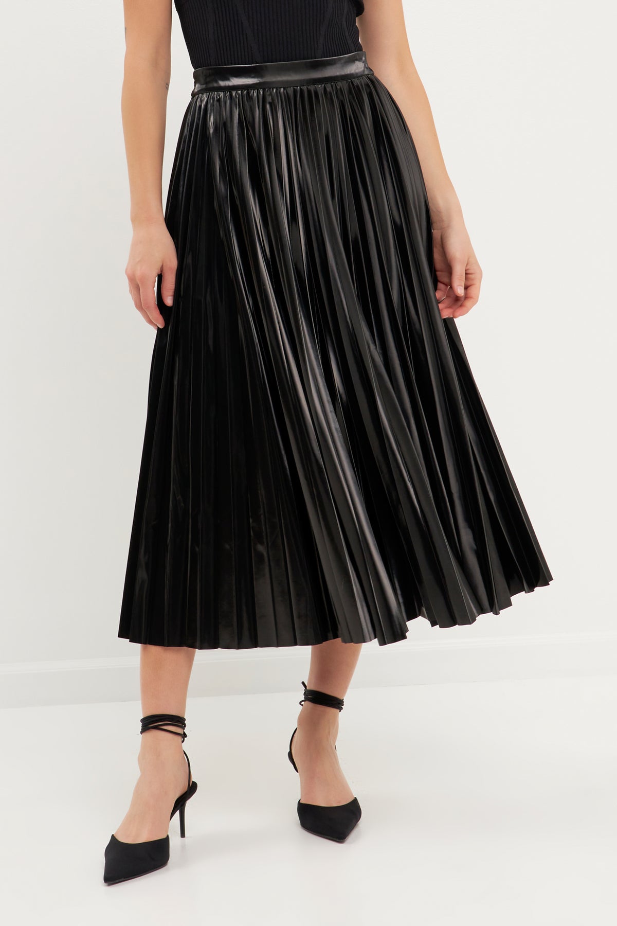 ENDLESS ROSE - Faux Leather Pleated Midi Skirt - SKIRTS available at Objectrare