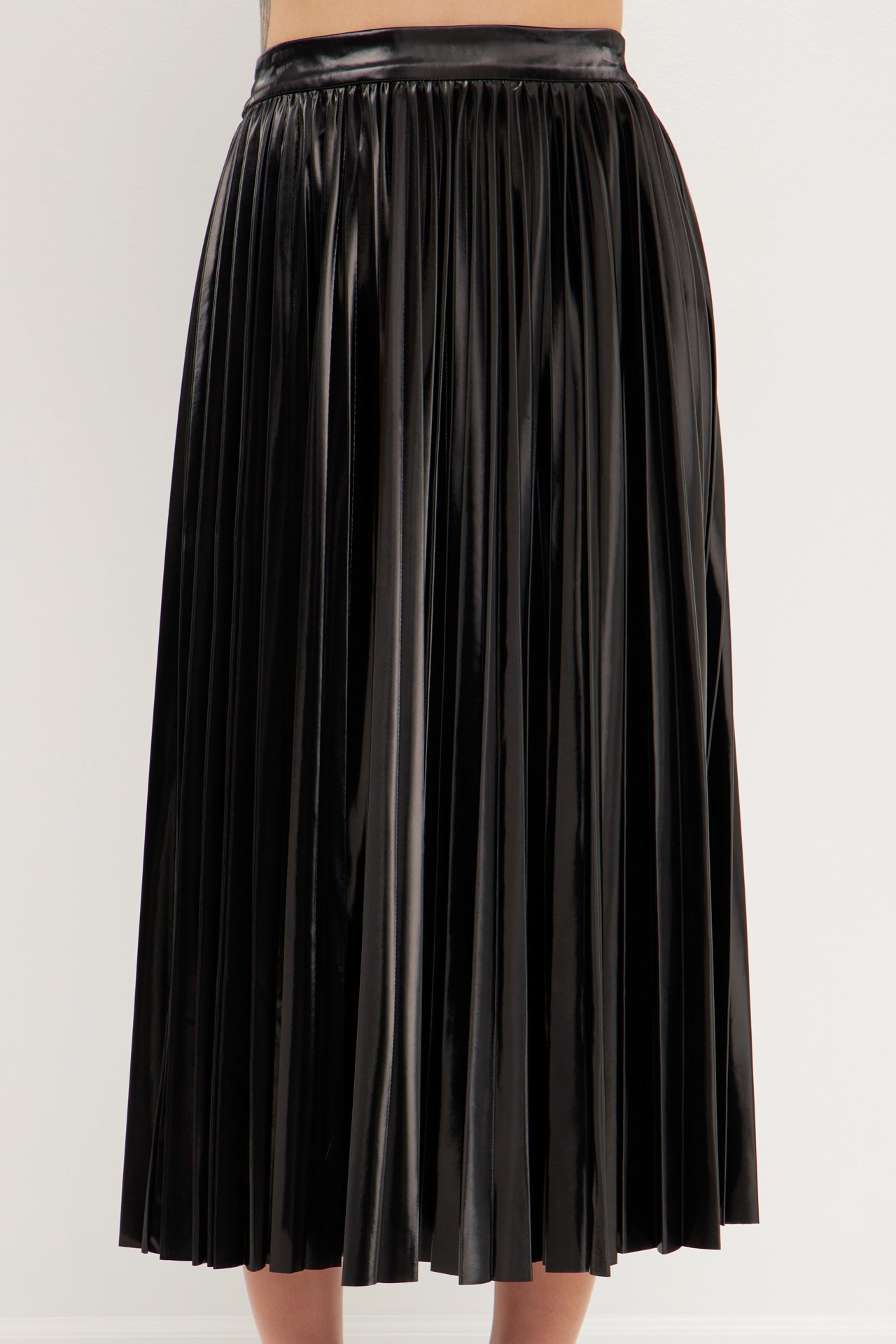 ENDLESS ROSE - Faux Leather Pleated Midi Skirt - SKIRTS available at Objectrare
