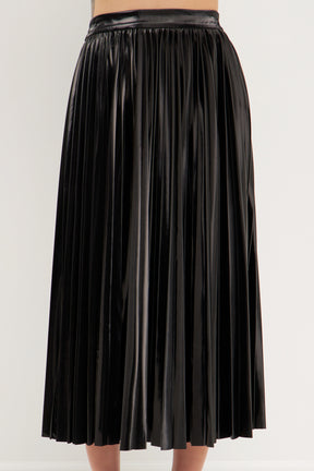 ENDLESS ROSE - Faux Leather Pleated Midi Skirt - SKIRTS available at Objectrare