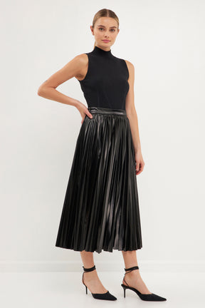 ENDLESS ROSE - Faux Leather Pleated Midi Skirt - SKIRTS available at Objectrare