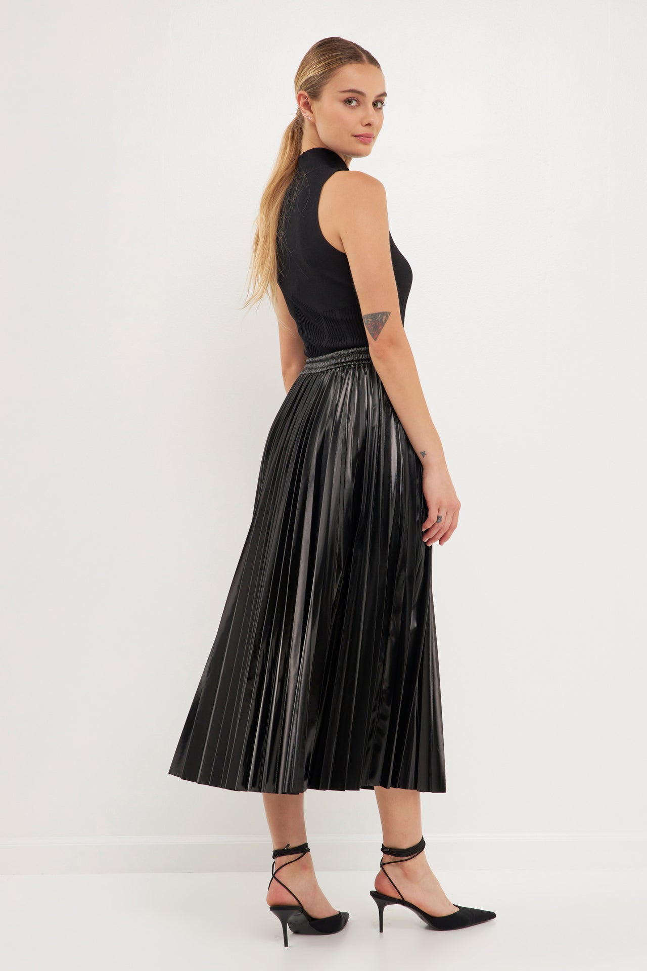 ENDLESS ROSE - Faux Leather Pleated Midi Skirt - SKIRTS available at Objectrare