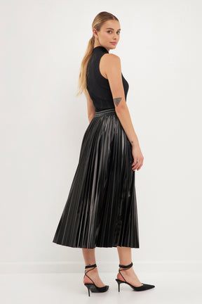 ENDLESS ROSE - Faux Leather Pleated Midi Skirt - SKIRTS available at Objectrare