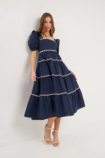 ENGLISH FACTORY - Contrast Trim Detail Midi Dress Plus Size - DRESSES available at Objectrare