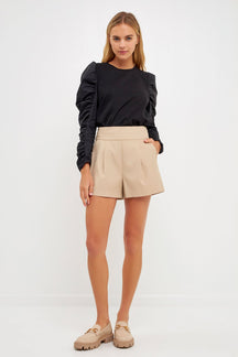 Mixed Media Shirring Sleeve Top