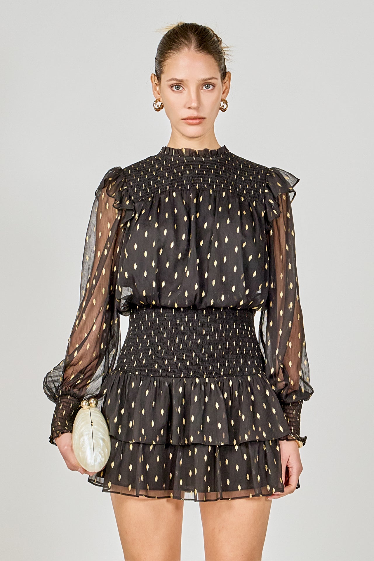 ENDLESS ROSE - Gold Dot Printed Mini Dress - DRESSES available at Objectrare