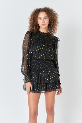 ENDLESS ROSE - Gold Dot Printed Mini Dress - DRESSES available at Objectrare