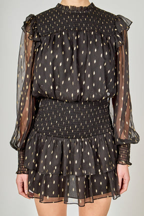 ENDLESS ROSE - Gold Dot Printed Mini Dress - DRESSES available at Objectrare