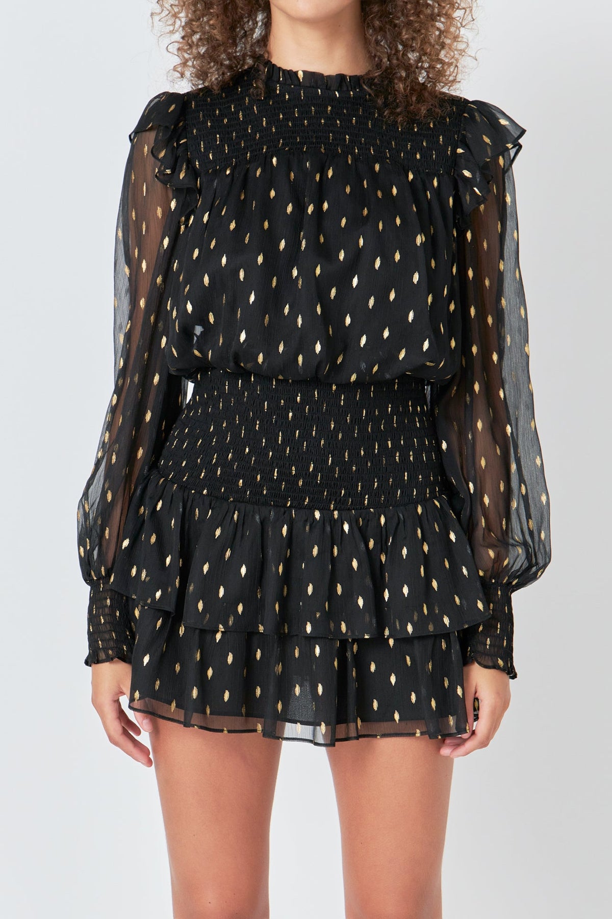 ENDLESS ROSE - Gold Dot Printed Mini Dress - DRESSES available at Objectrare