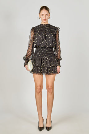 ENDLESS ROSE - Gold Dot Printed Mini Dress - DRESSES available at Objectrare