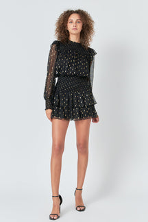 ENDLESS ROSE - Gold Dot Printed Mini Dress - DRESSES available at Objectrare