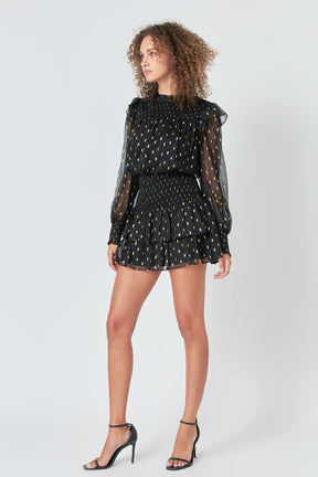ENDLESS ROSE - Gold Dot Printed Mini Dress - DRESSES available at Objectrare