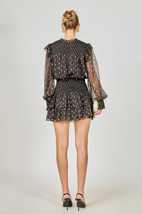 ENDLESS ROSE - Gold Dot Printed Mini Dress - DRESSES available at Objectrare