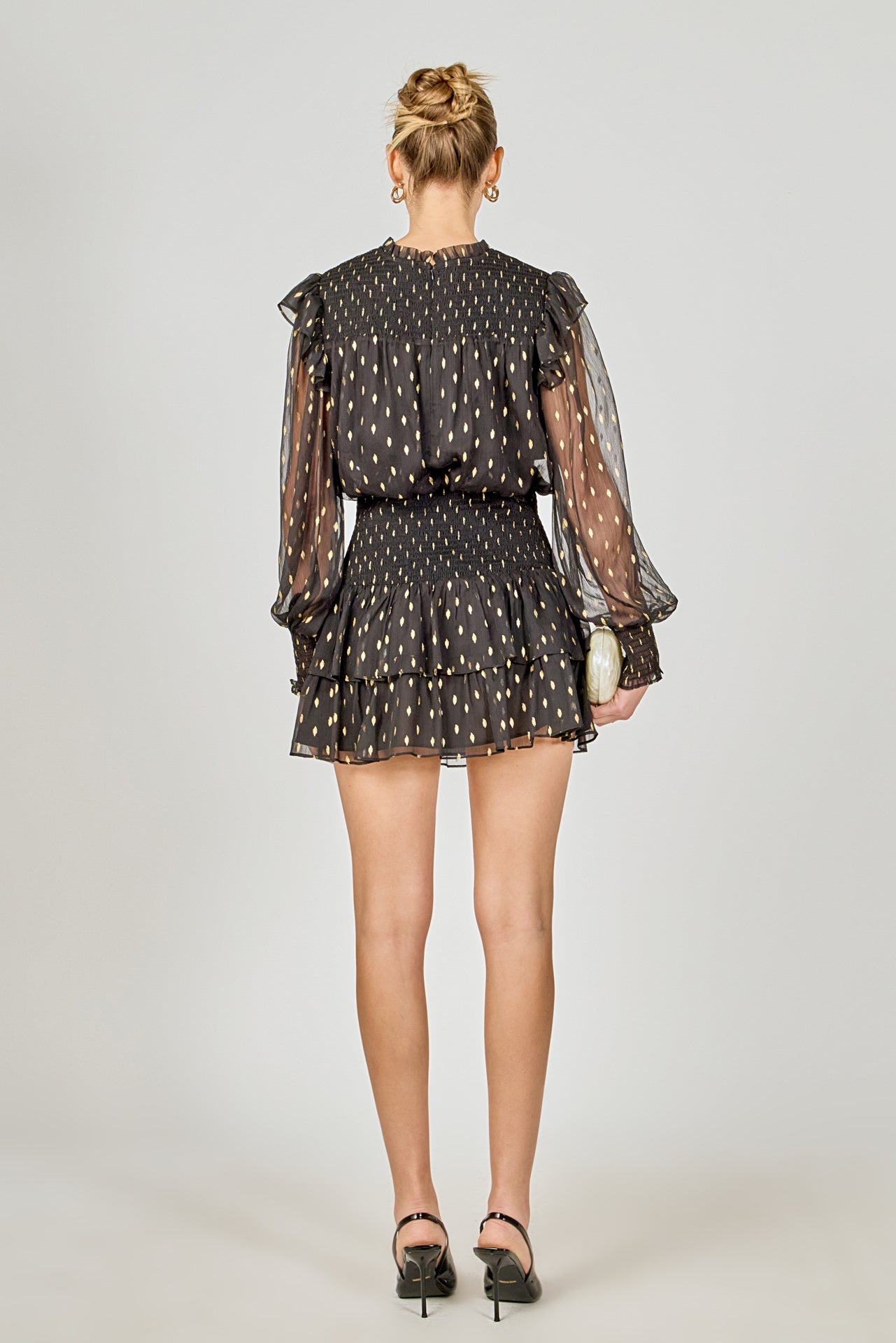 ENDLESS ROSE - Gold Dot Printed Mini Dress - DRESSES available at Objectrare