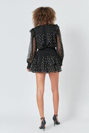 ENDLESS ROSE - Gold Dot Printed Mini Dress - DRESSES available at Objectrare