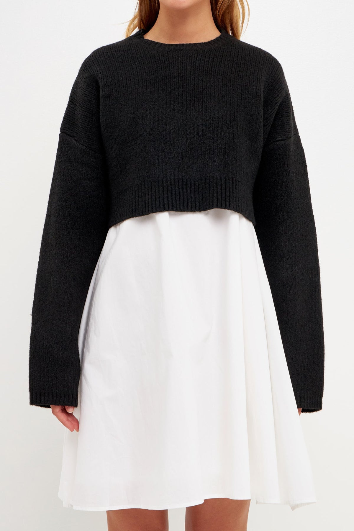 ENGLISH FACTORY-Sweater with Poplin Mini Dress-DRESSES available at Objectrare