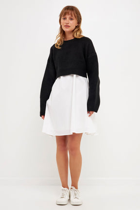 ENGLISH FACTORY - Sweater with Poplin Mini Dress - DRESSES available at Objectrare