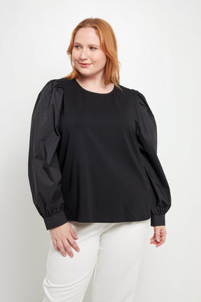 ENGLISH FACTORY - Mixed Media Puff Long Sleeve Top - TOPS available at Objectrare