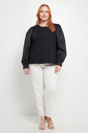 ENGLISH FACTORY - Mixed Media Puff Long Sleeve Top - TOPS available at Objectrare